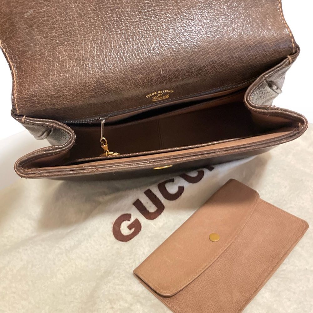 GUCCI Vintage Circa 60’s Brown Leather & Gold Braided Top Handle Purse - Picture 6 of 15